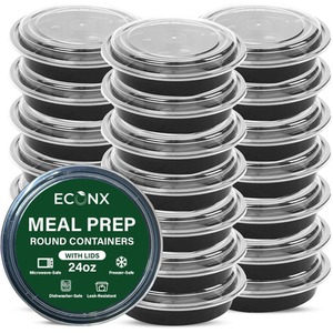 24oz Round Black Meal Prep Containers with Lids