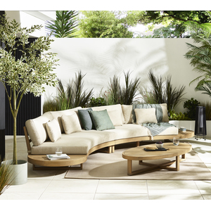 Wisley Wood  Cream 6 Seat Curved Garden Sofa  Table Set