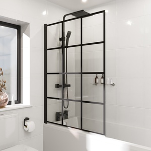 Square Black Grid Hinged Door Shower Screen
