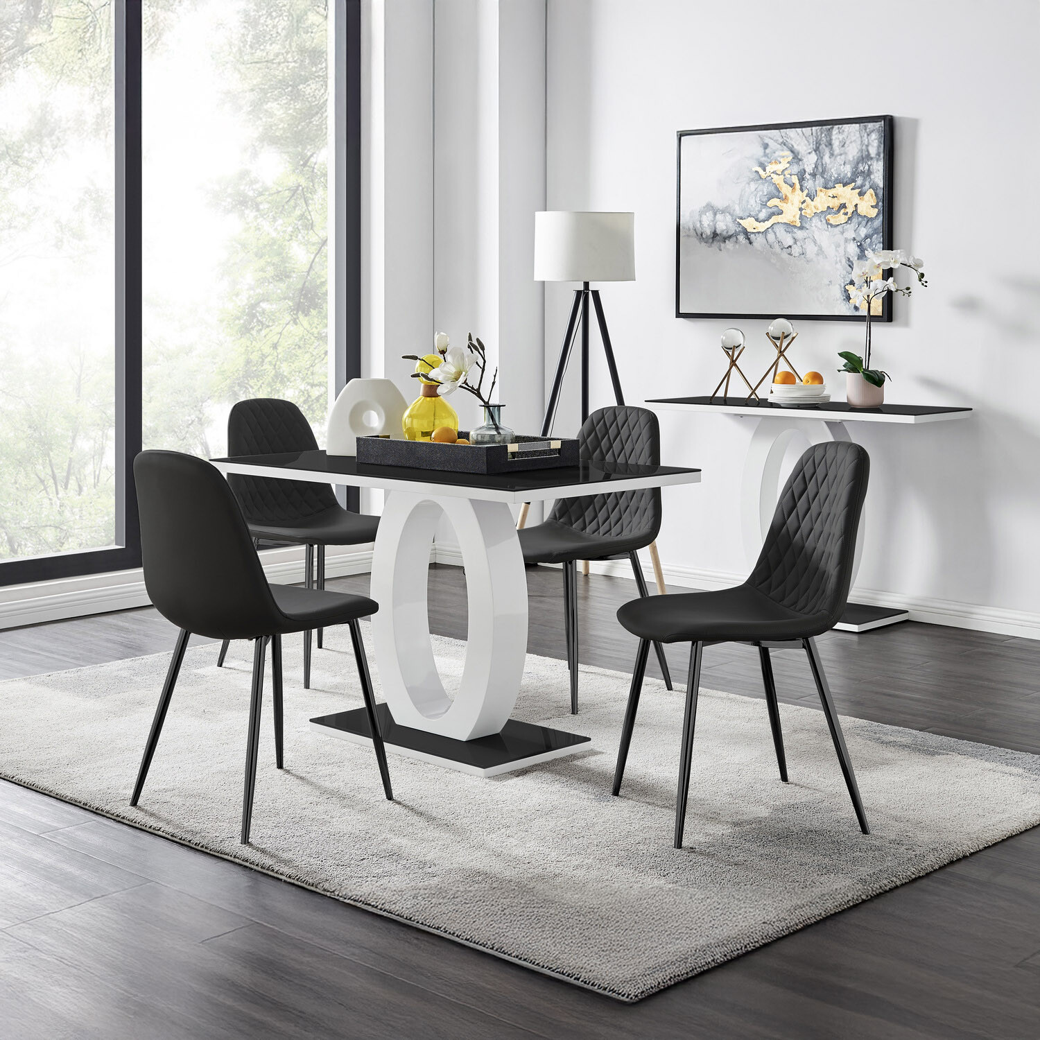 Furnitureboxuk Giovani Black Dining Table With Four Corona Black Leg Chairs - Black