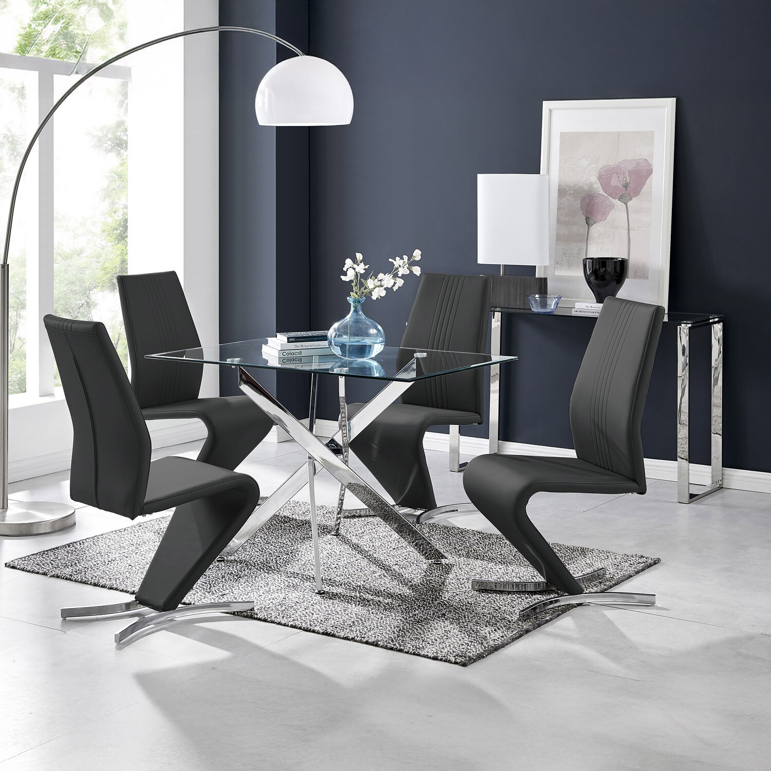 Furnitureboxuk Leonardo Dining Table With Four Willow Chairs Set - Black