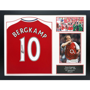 Dennis Bergkamp Signed and Framed Arsenal Retro Shirt