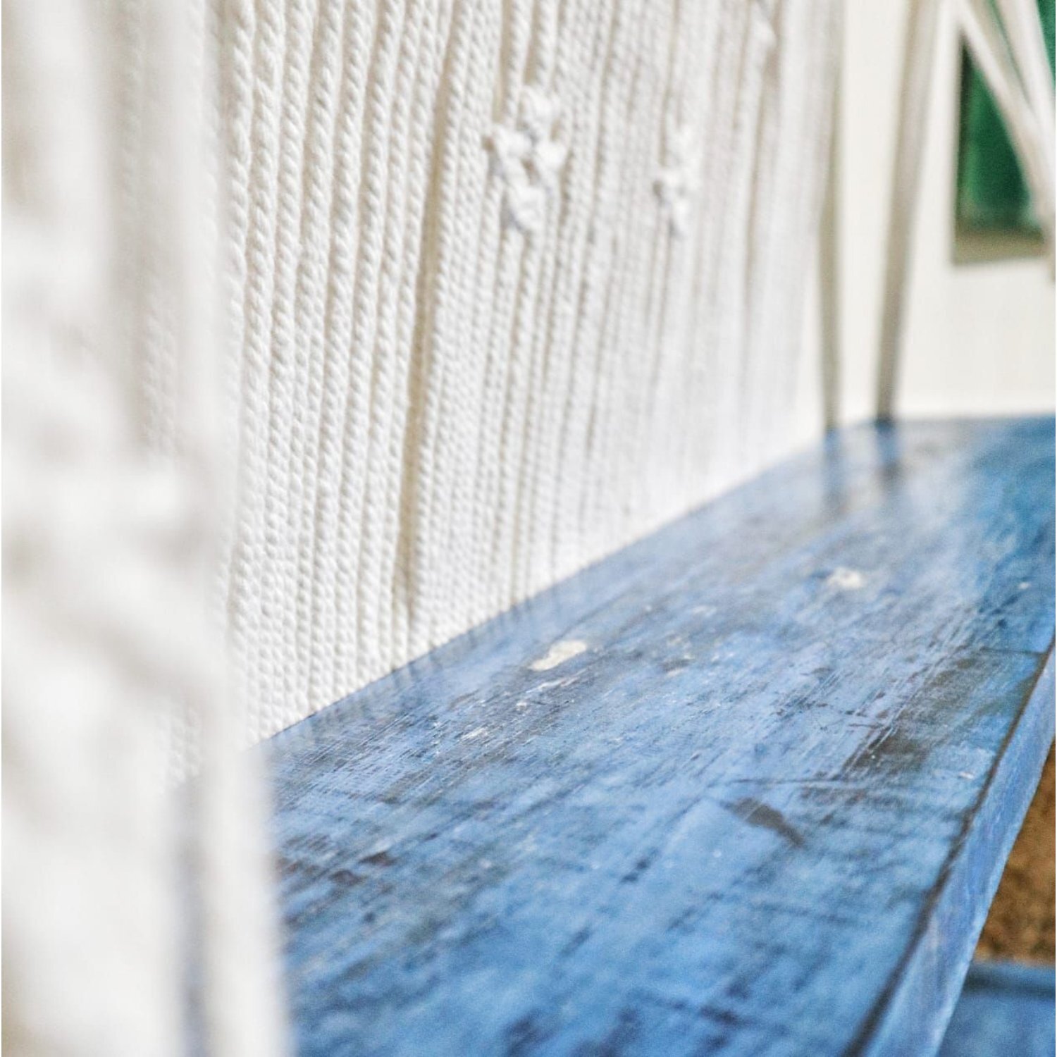 Natural Blue Macrame Hanging Shelves For Home Office Decor - Blue
