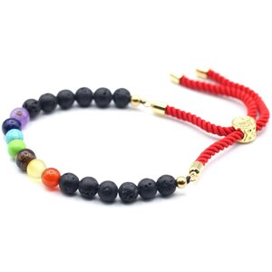 18K Gold Plated Gemstone Chakra Bracelet with Lava  Colorful Rope