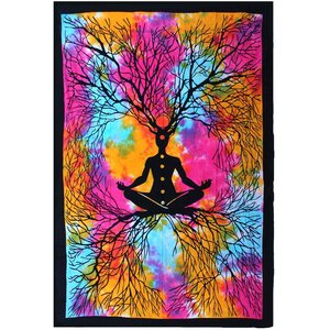 Handmade Cotton Bedspread  Wall Hanging - Yoga Tree Art for Bedroom  Decor