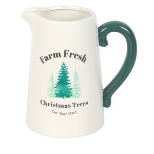 Farm Fresh Christmas Trees Ceramic Flower Jug Rustic Holiday Decor