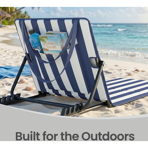 Set of 2 Foldable Beach Chairs with Adjustable Backrest,Blue and White