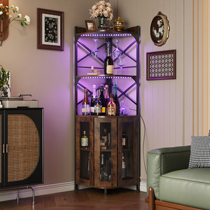 5-Tier Corner Bar Cabinet with Built-In Power Outlet