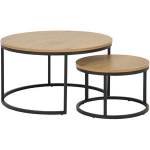 Odense Wild Oak-Effect Round Nesting Coffee Table Set with Matte Black Hairpin Legs