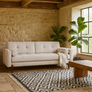 Wyld Haus Curitiba 3-Seater Sofa - Natural Textured Fabric, Walnut Legs