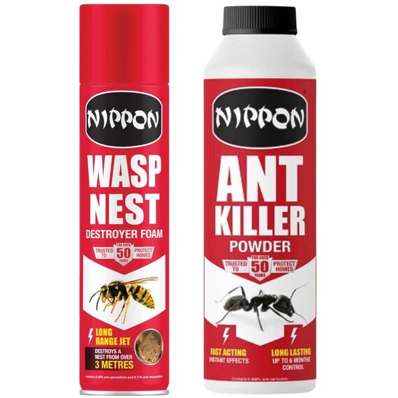 Nippon Ant Killer Powder 500g and Wasp Nest Destroyer Foam 300ml