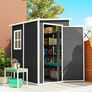 Outsunny Lean to Garden Shed, Plastic Tool Storage House with Lockable Door