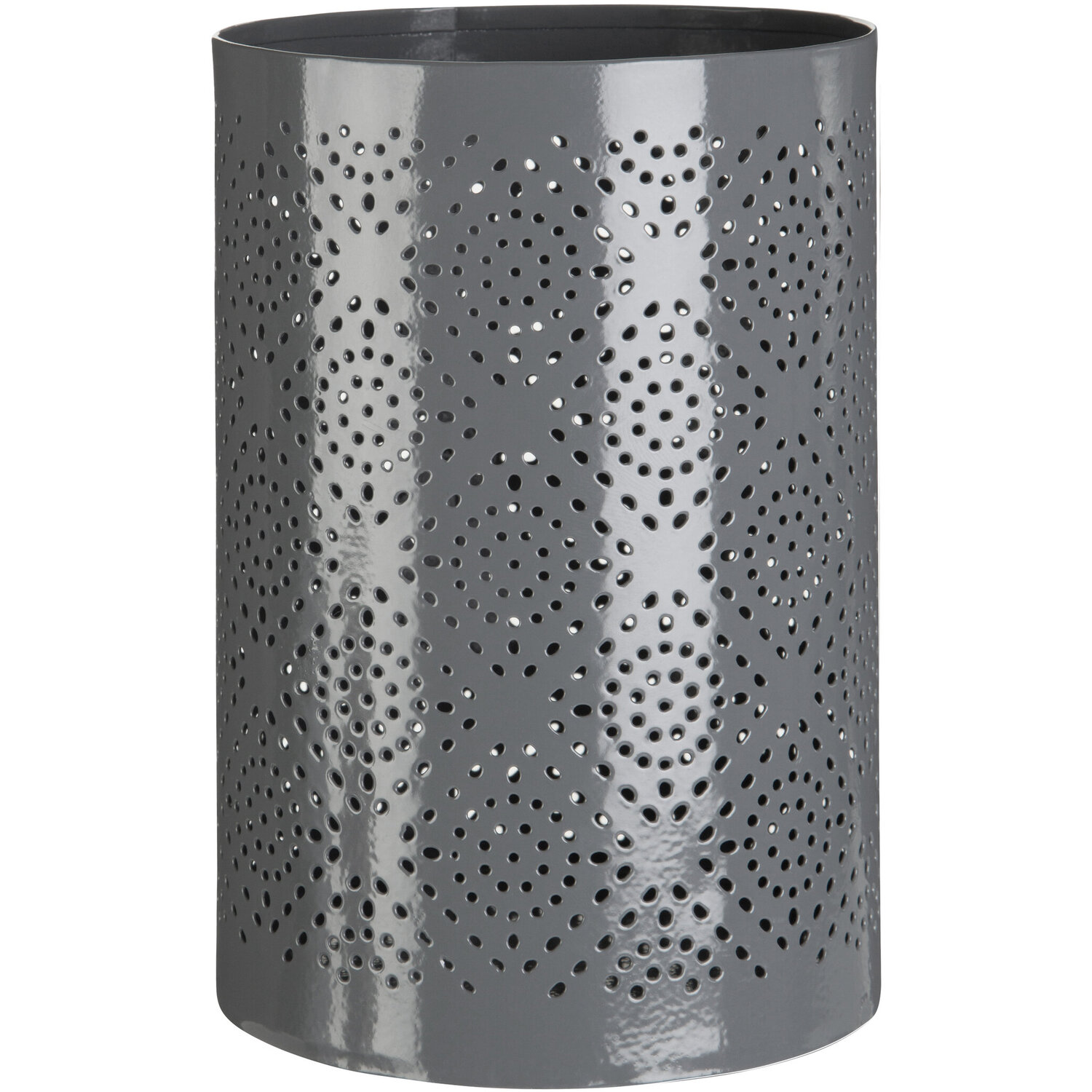Punched Grey Finish Large Candle Holder - Grey