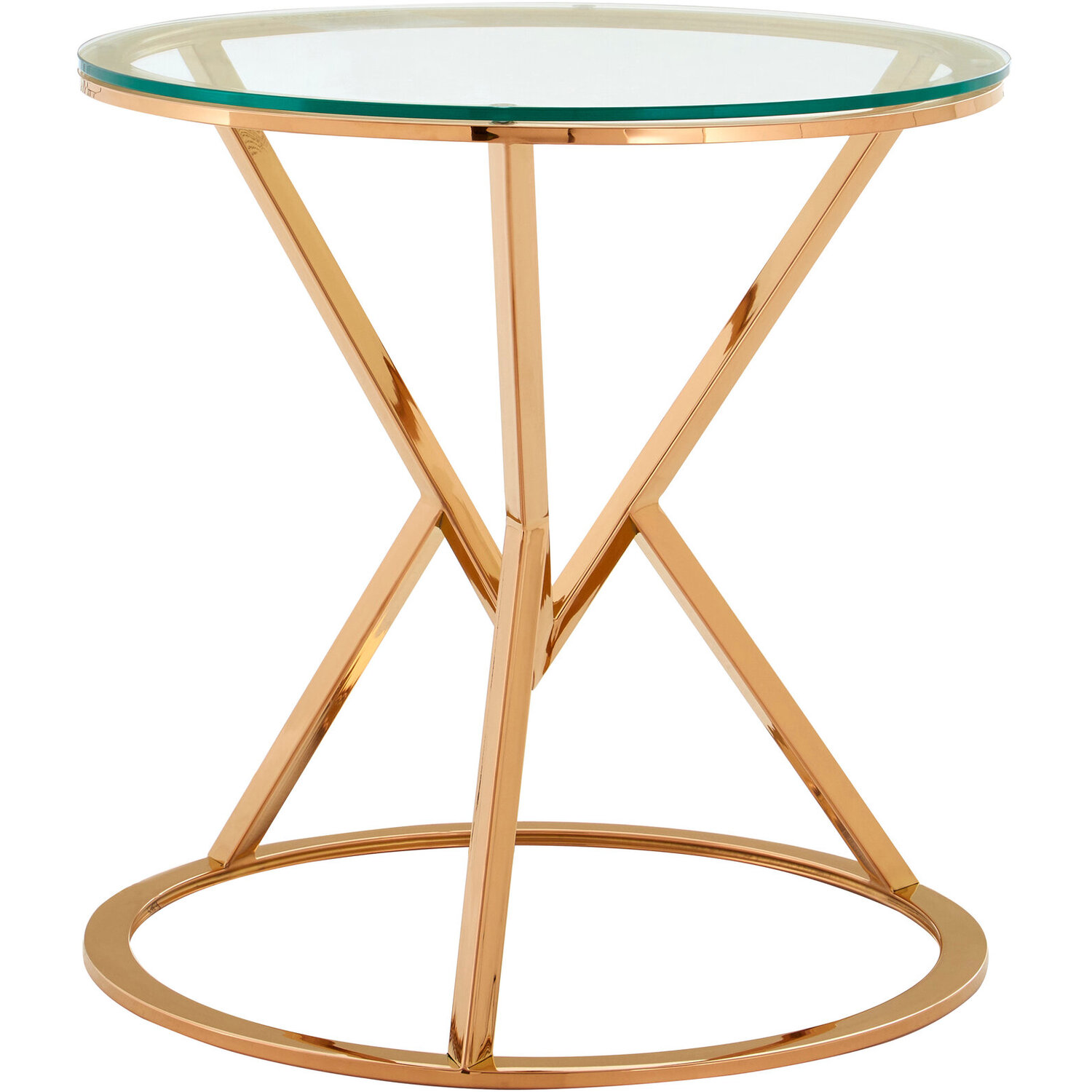 Allure Corseted Round Rose Gold End Table - Gold