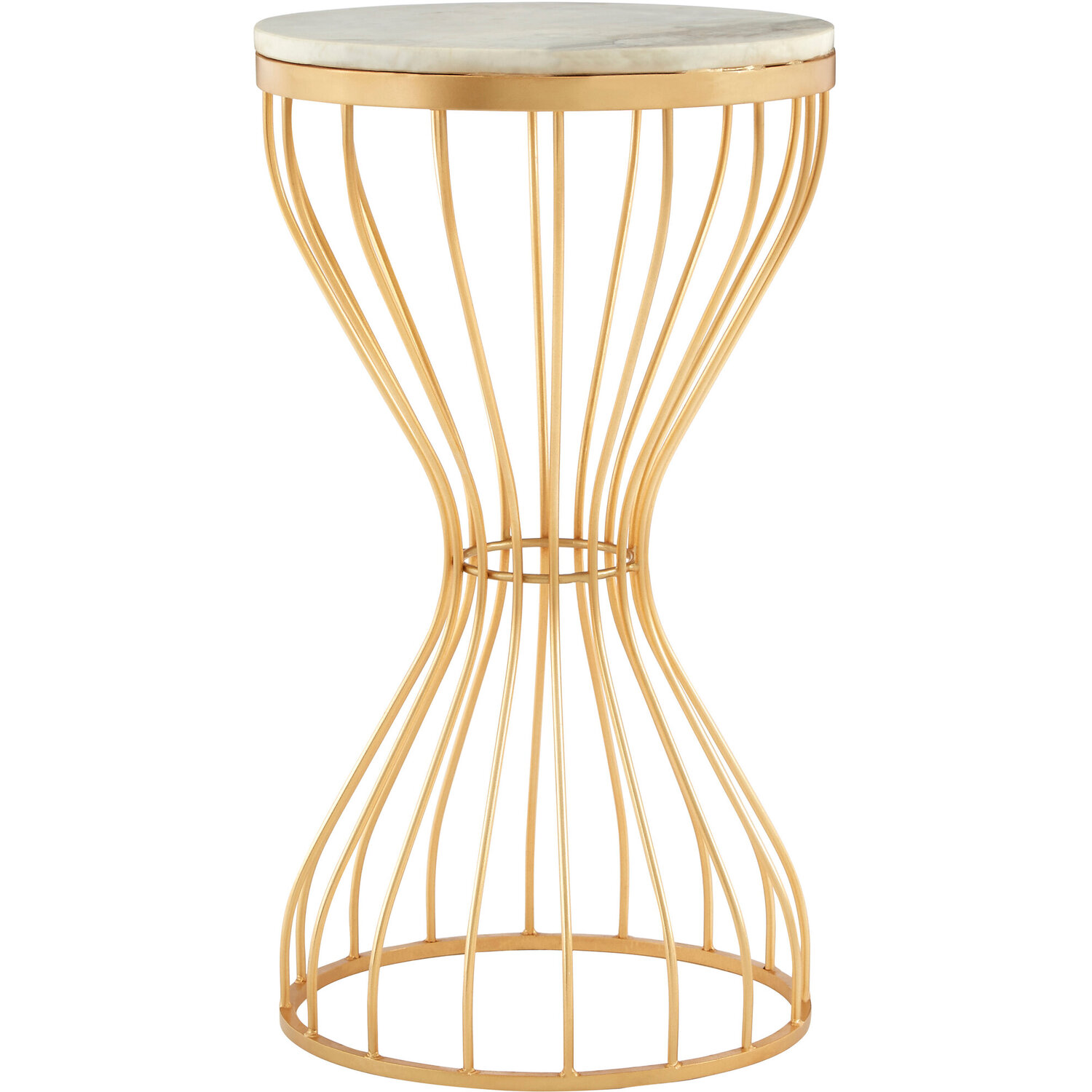 Templar White Marble and Gold Base Round Side Table - Gold