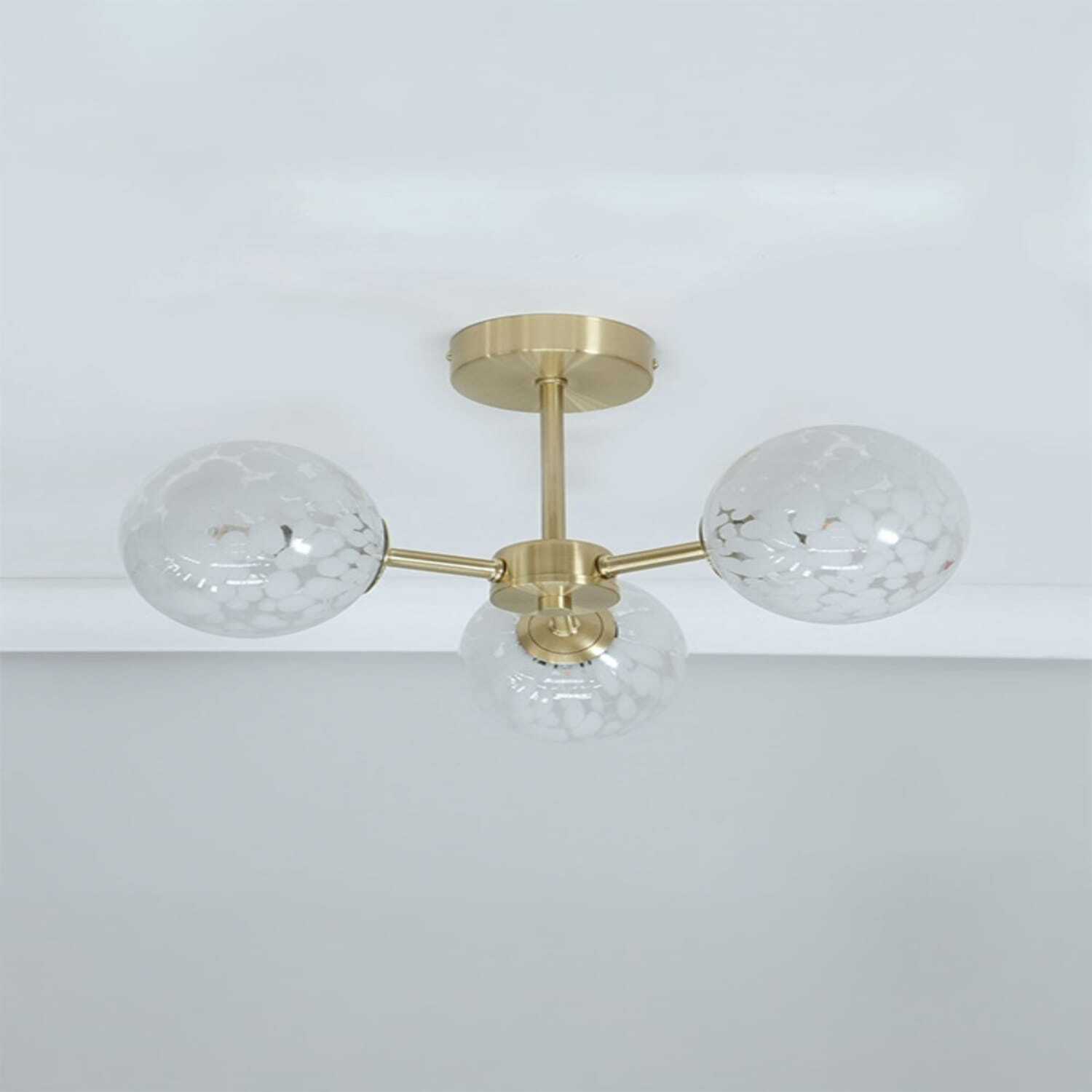 ValueLights India White Confetti Glass 3 Way Flush Ceiling Light in Gold - Image 2