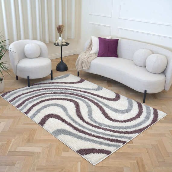 The Rugs Moodi Striped Design Patterned Shaggy Runner