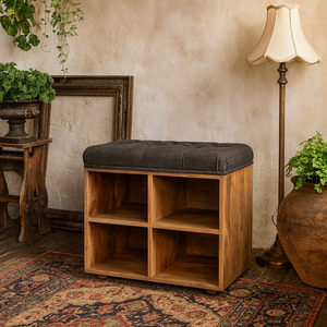 Venzone Small Mango Wood Shoe Bench with Tweed Seat