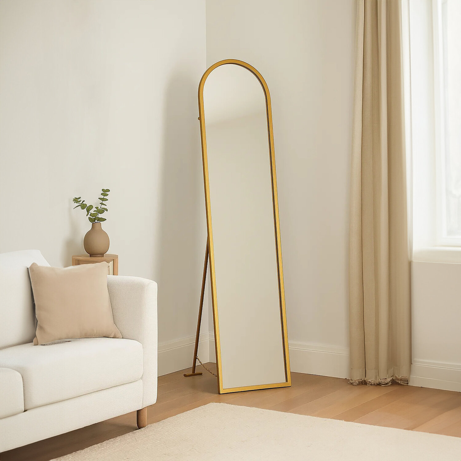 Avento Gold Finish Floor Mirror - Gold