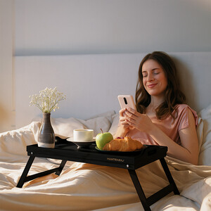 Bamboo Bed Tray Table Foldable Breakfast Tray Black