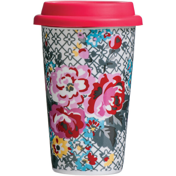 Taza Floral Ceramic Reusable Mug with Silicone Lid