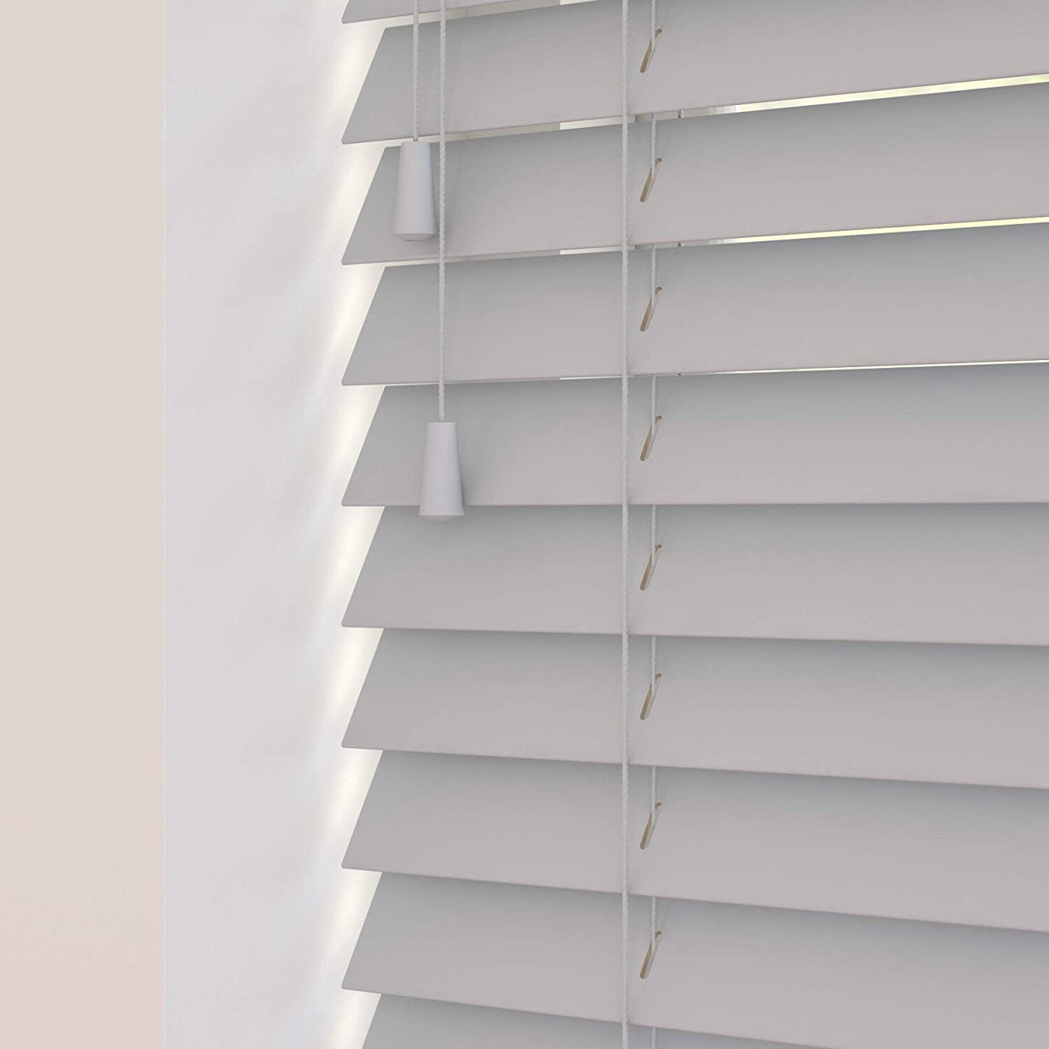 Wooden Venetian Blinds With Strings - Relaxed Grey / 165