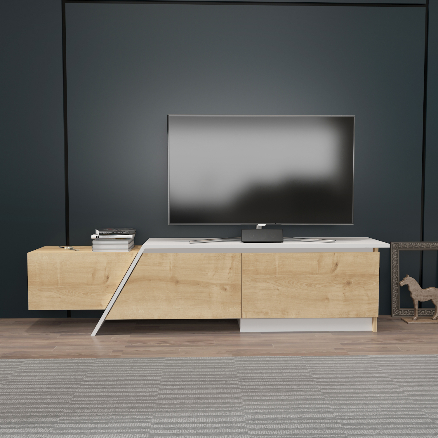 Decorotika Zonas TV Unit Oak and White 3 Door - Image 3