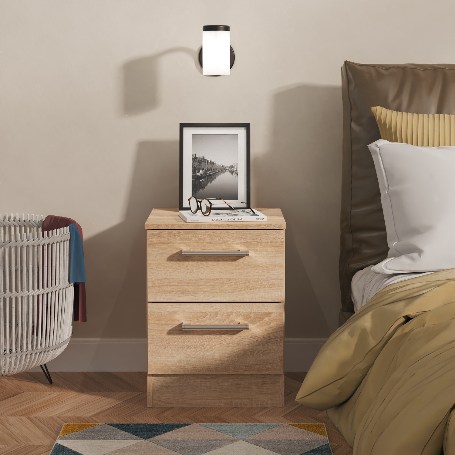 - Brindisi Ready Assembled Matt Oak Effect 2 Drawer Bedside Table (H)505mm (W)395mm (D)415mm - Image 2