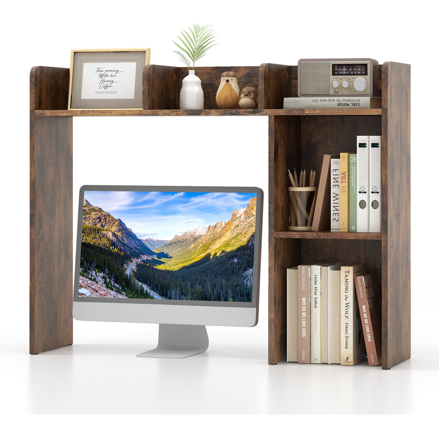 3-tier Desk Bookshelf Home Display Shelf - Brown