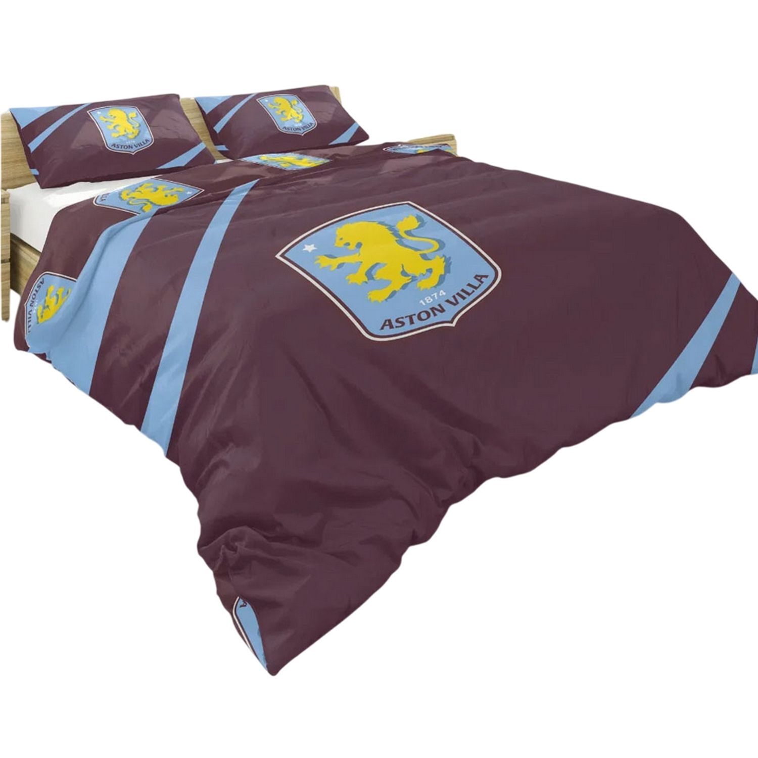 Aston Villa Fc Reversible Crest Duvet Cover Set - Claret/Sky Blue / Single