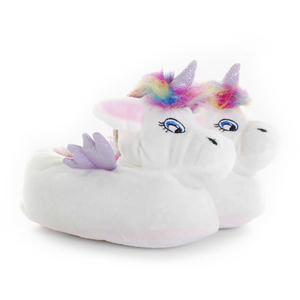 Childrens Unicorn Plush Slippers with Rainbow Hair