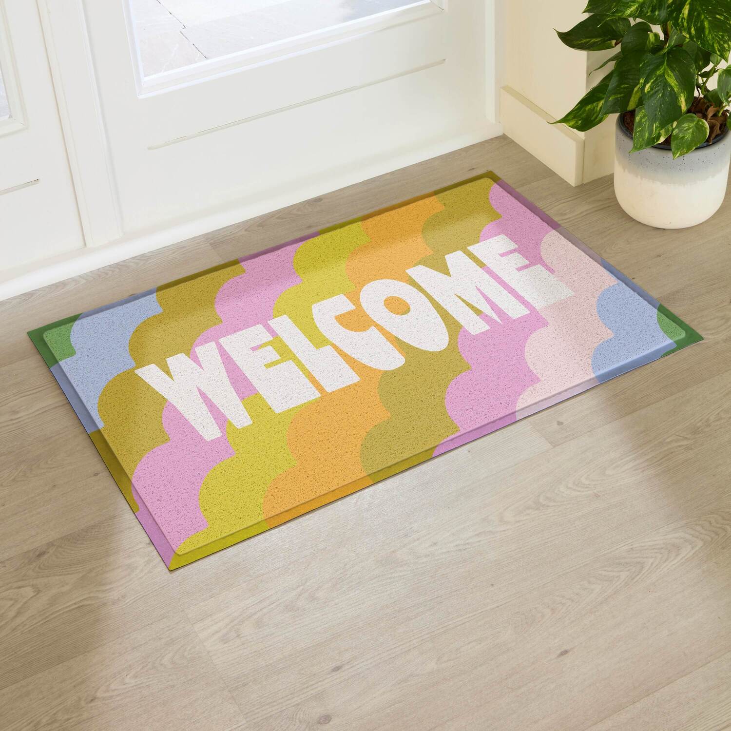 Artsy Mats Elizabeth Olwen Retro Welcome Indoor/Outdoor Doormat (90X60cm) - Multi / 90 X 60Cm