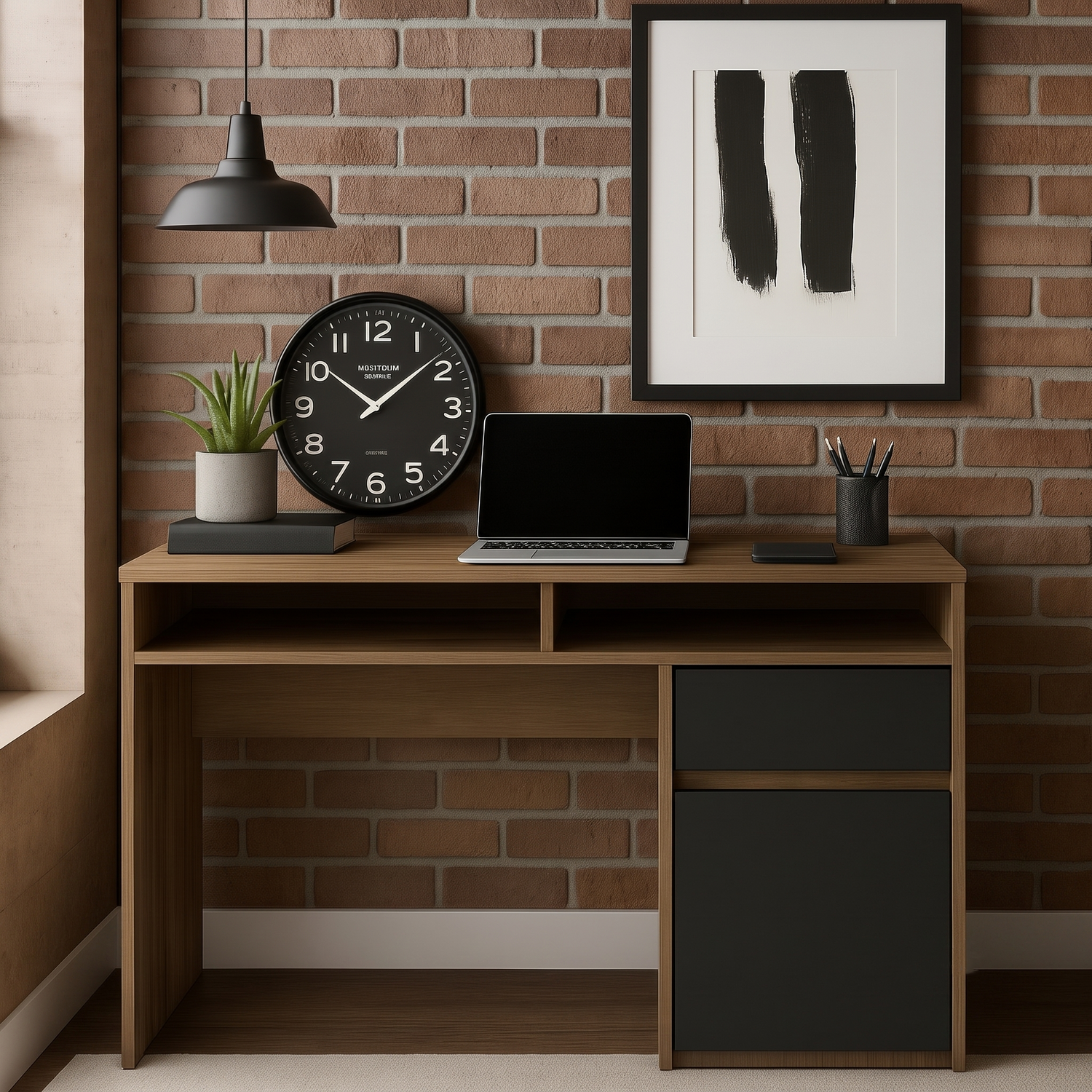 Decorotika - Corner Computer Desk - Isla - Walnut and Black - Image 2