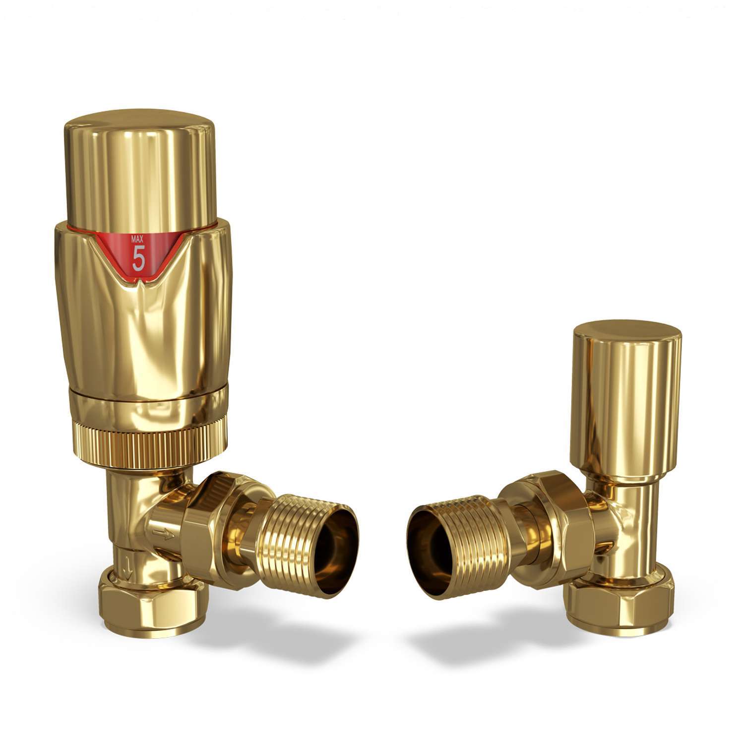 Uk Radiators Stirling Bold - Antique Brass Thermostatic Radiator Valve & Lockshield Corner - Polished Brass / 122Mm / 74Mm / Trv Valve Head, Lockshield And Fitting - Image 2