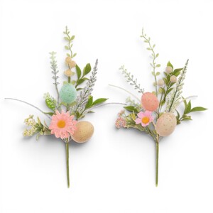 Set of 2 Floral Speckled Egg Easter Stems