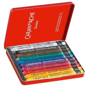 Caran d'Ache Neocolor II 10 Water-Soluble Wax Pastels - Assorted Colours in Metal Tin