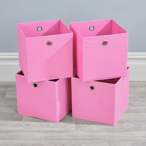 Pink / Canvas Home Source Pack of 4 Cube Canvas Fabric Storage Insert Boxes shot 17033339