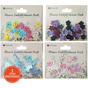 Pack of 40 Decorative Flower Embellishments