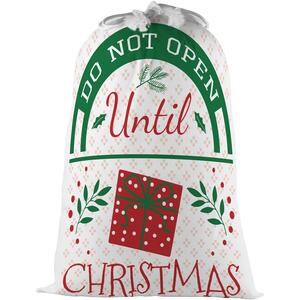 Do Not Open Until Christmas Present Bag - Novelty Xmas Santa Sack with Drawstring