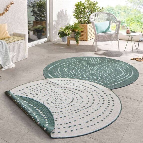 Reversible Bali Indoor & Outdoor Round Rug Green