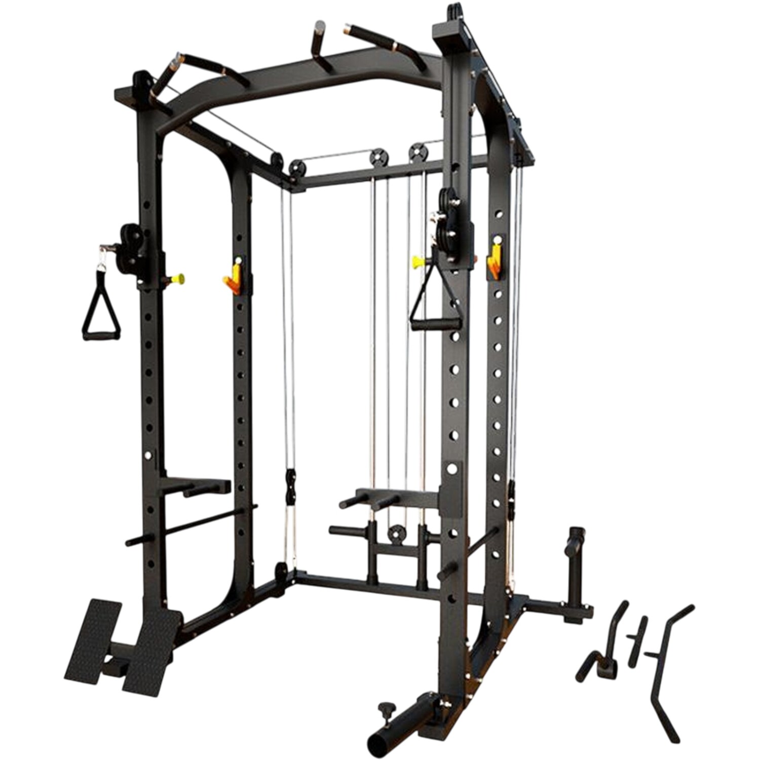 Modern Fitness Multifunctional Power Rack Squat Cage With Cable Pulley System - Black