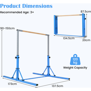 Junior Horizontal Foldable Gymnastics Bar with Wheels