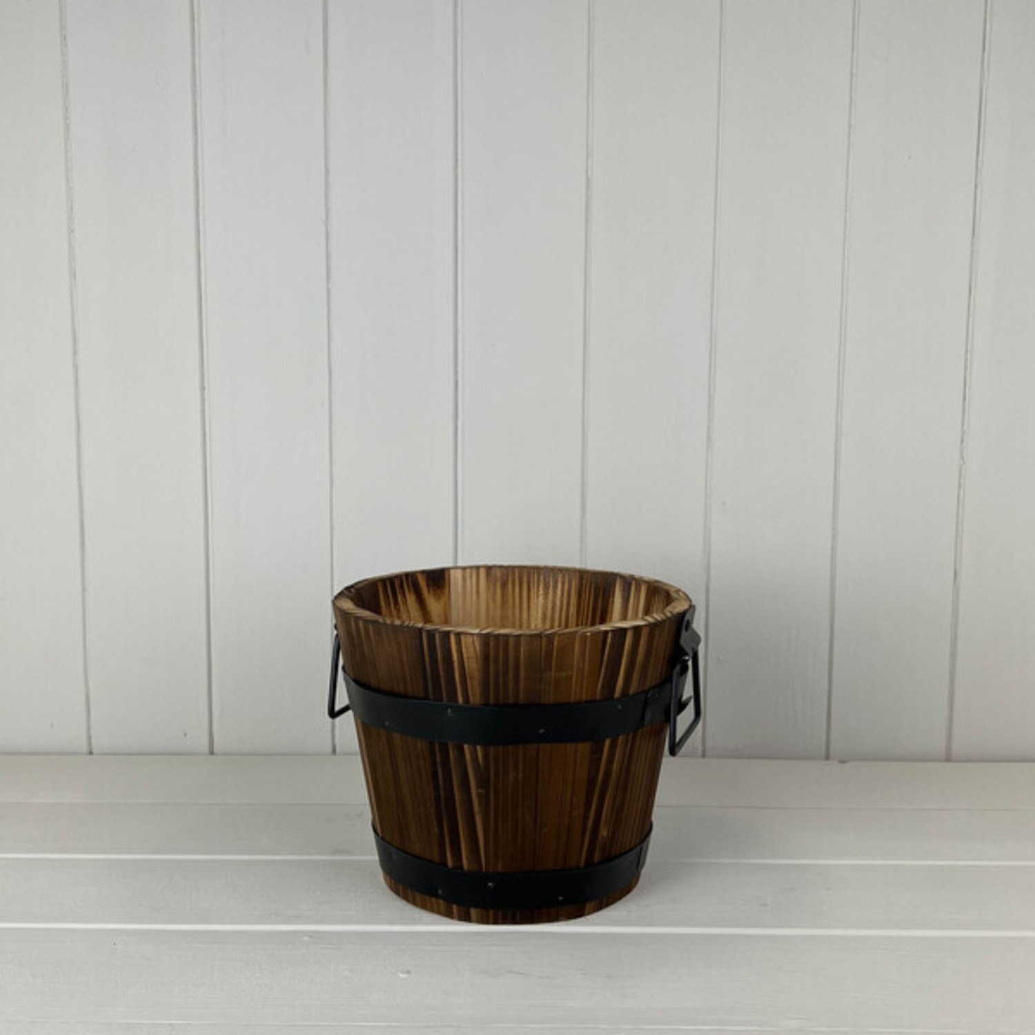 Kdmd Brown Sturdy Wooden Barrel With 2 Metal Bands And Handles - Brown