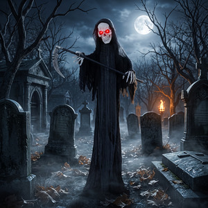 HOMCOM  Life Size Animated Grim Reaper Halloween Decoration