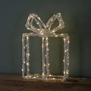 22cm Light up Acrylic Christmas Present with 80 Warm White LEDs