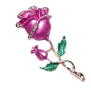 Elegant Diamante Rose Brooch Pin with Rhinestones