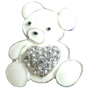 White Enamel Teddy Bear Crystal Heart Charm Embellishment