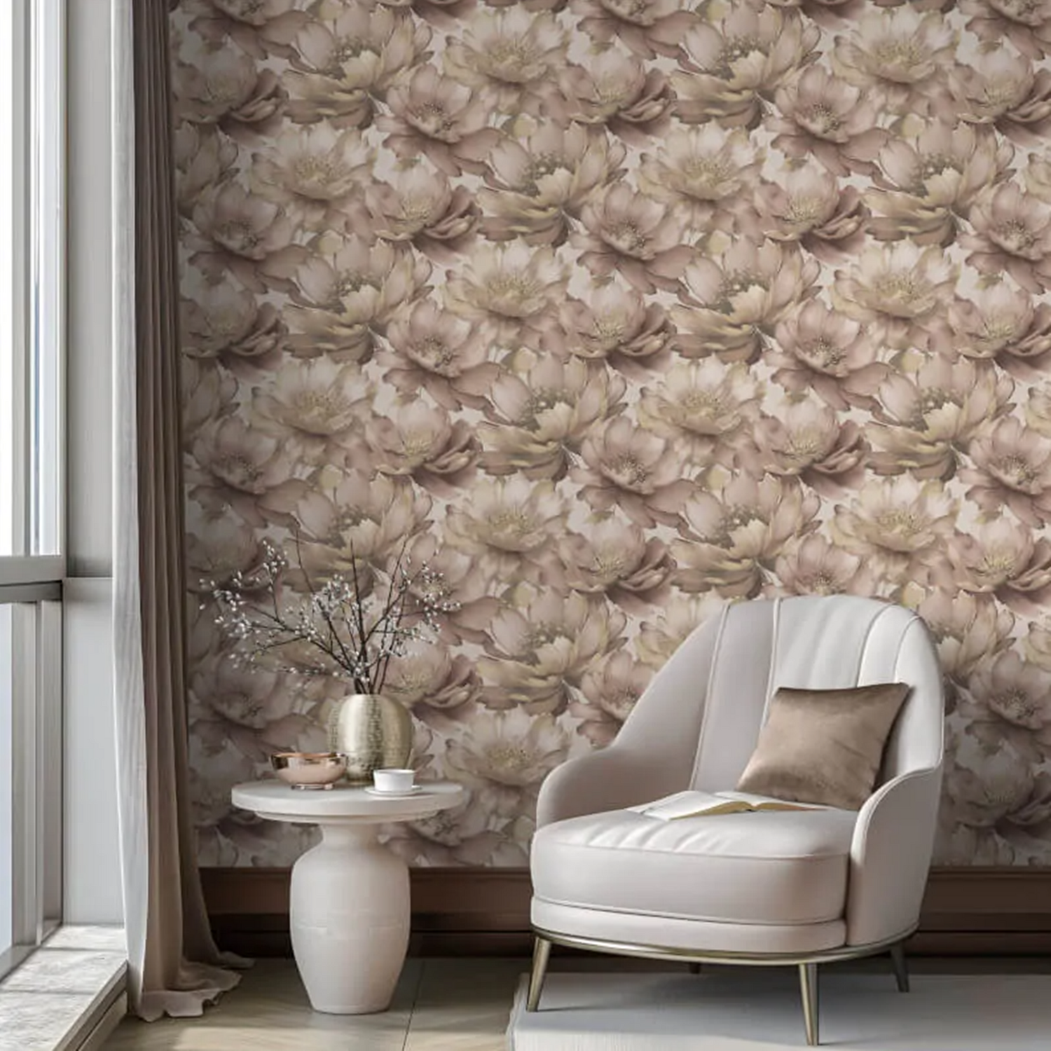 B&Q - Blush Gold Floral Wallpaper 3D Effect Metallic Shimmer Feature Wall Living Room - Image 2