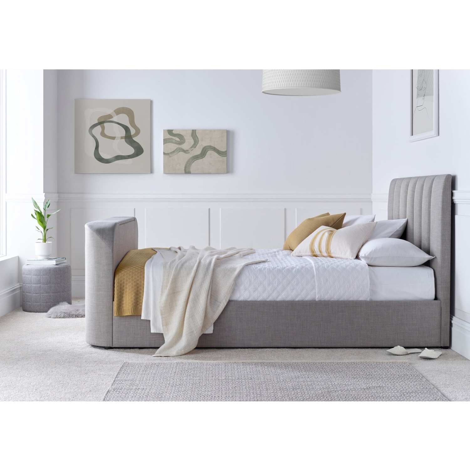 Time4sleep Fabric King Size Bedframe Integrated Tv Feature