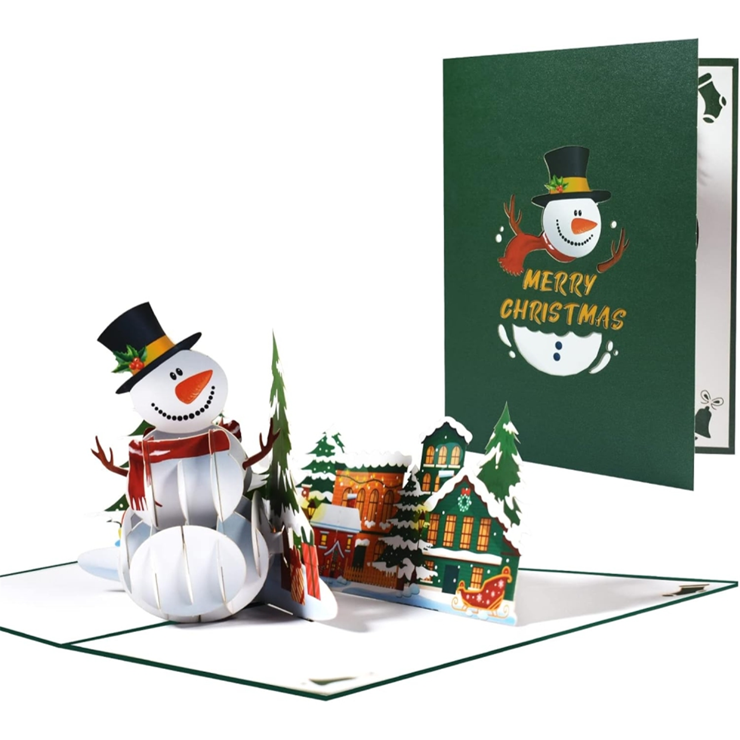Brightfeel Snowman & Winter Village 3D Pop Up Christmas Card - White